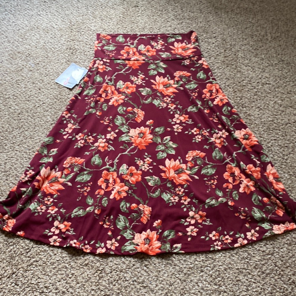 NWT Lularoe Azure Burgundy Peach Floral Skirt Small